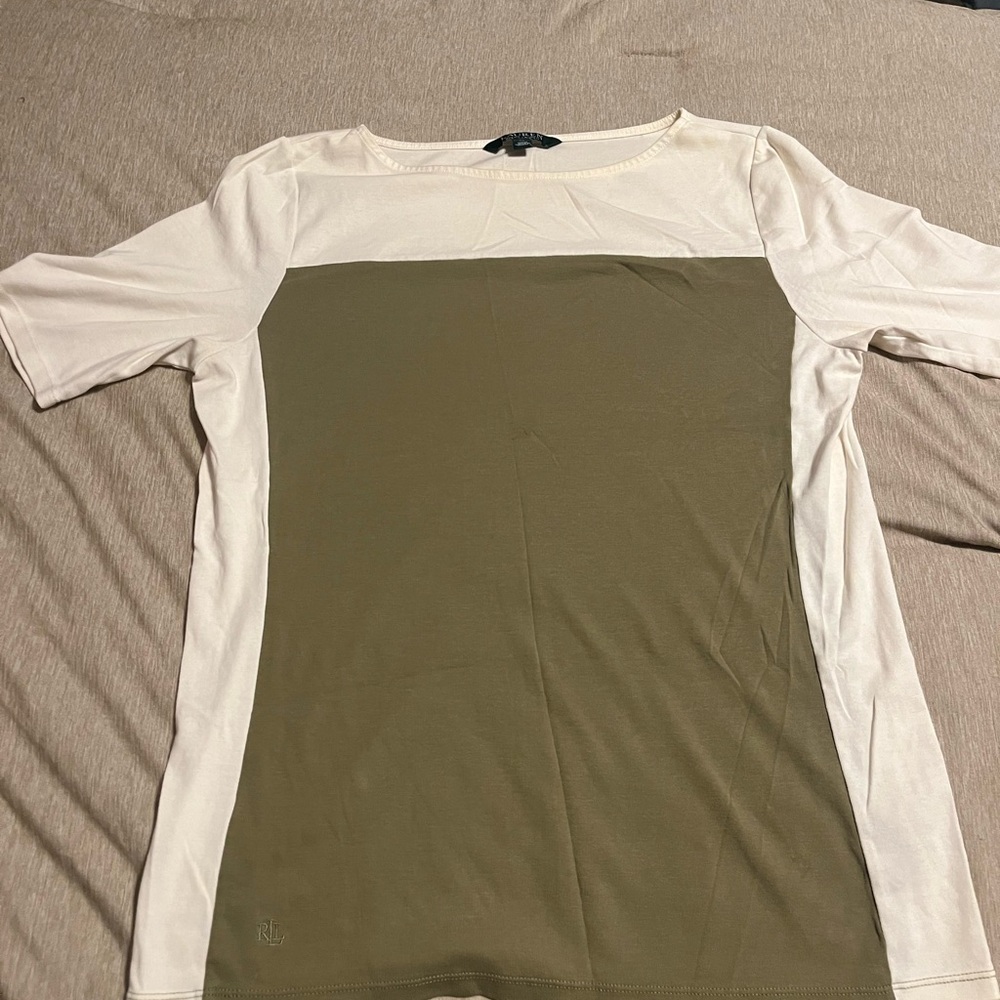 Ralph Lauren White and Olive Tee